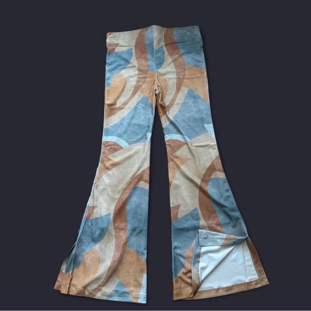 Show Me Your MuMu Maren Blue and Brown Flare Pants - Picture 4 of 5